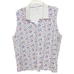 Lands' End Sz 2X Polo White Multi Stars Cotton Collared Sleeveless Shirt